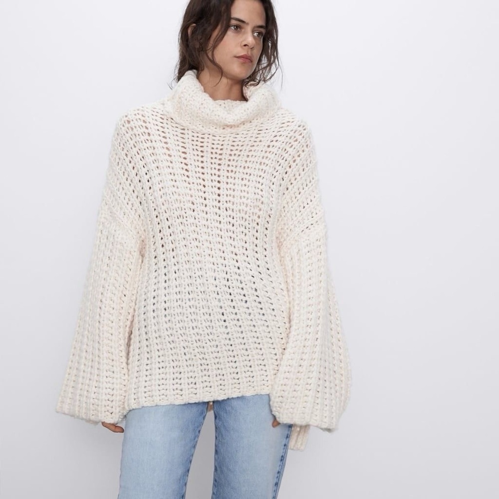 Zara Cream Chunky Knit Cowl Neck Sweater - Picture 11 of 14